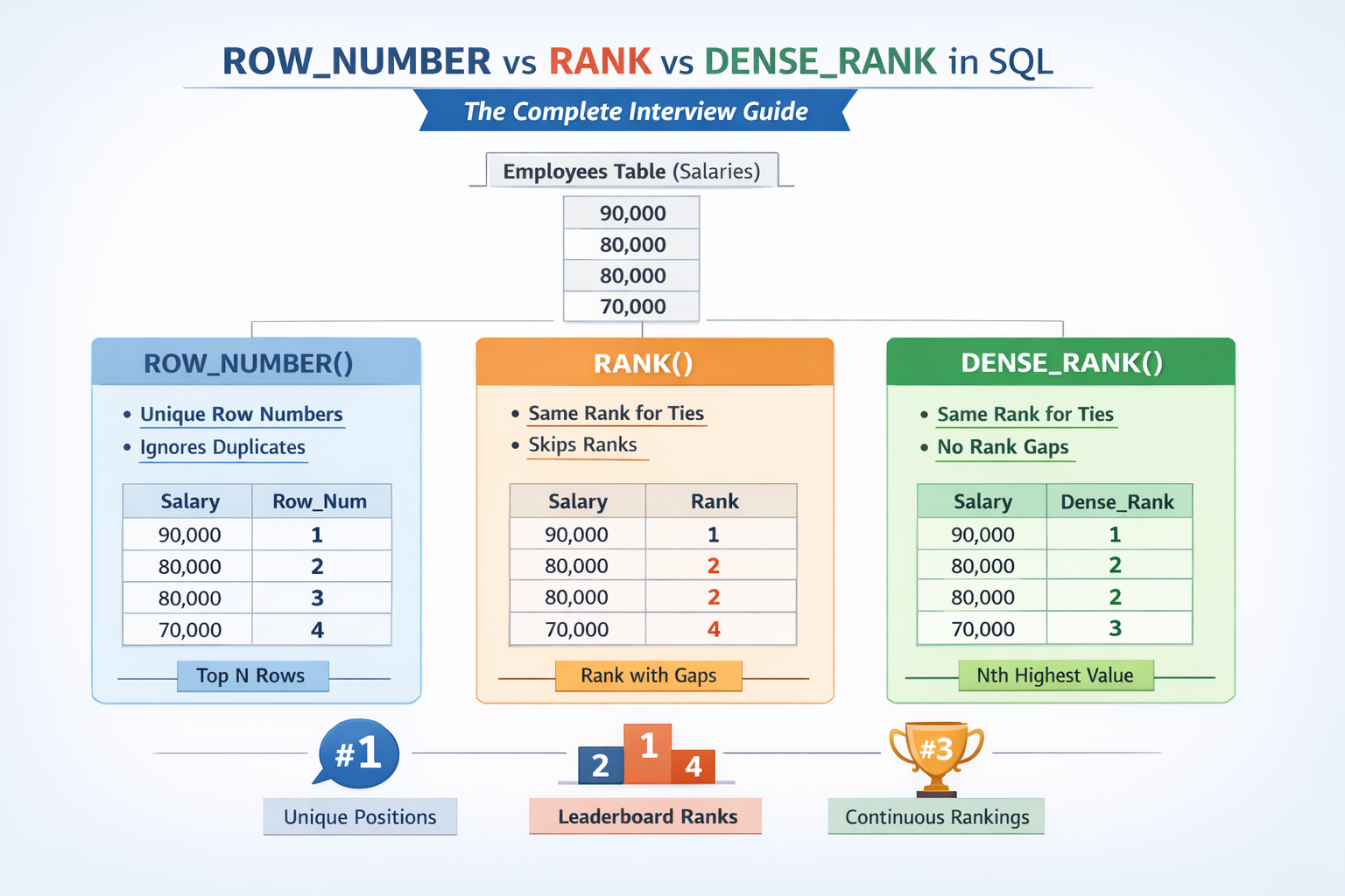 ROW_NUMBER vs RANK vs DENSE_RANK in SQL