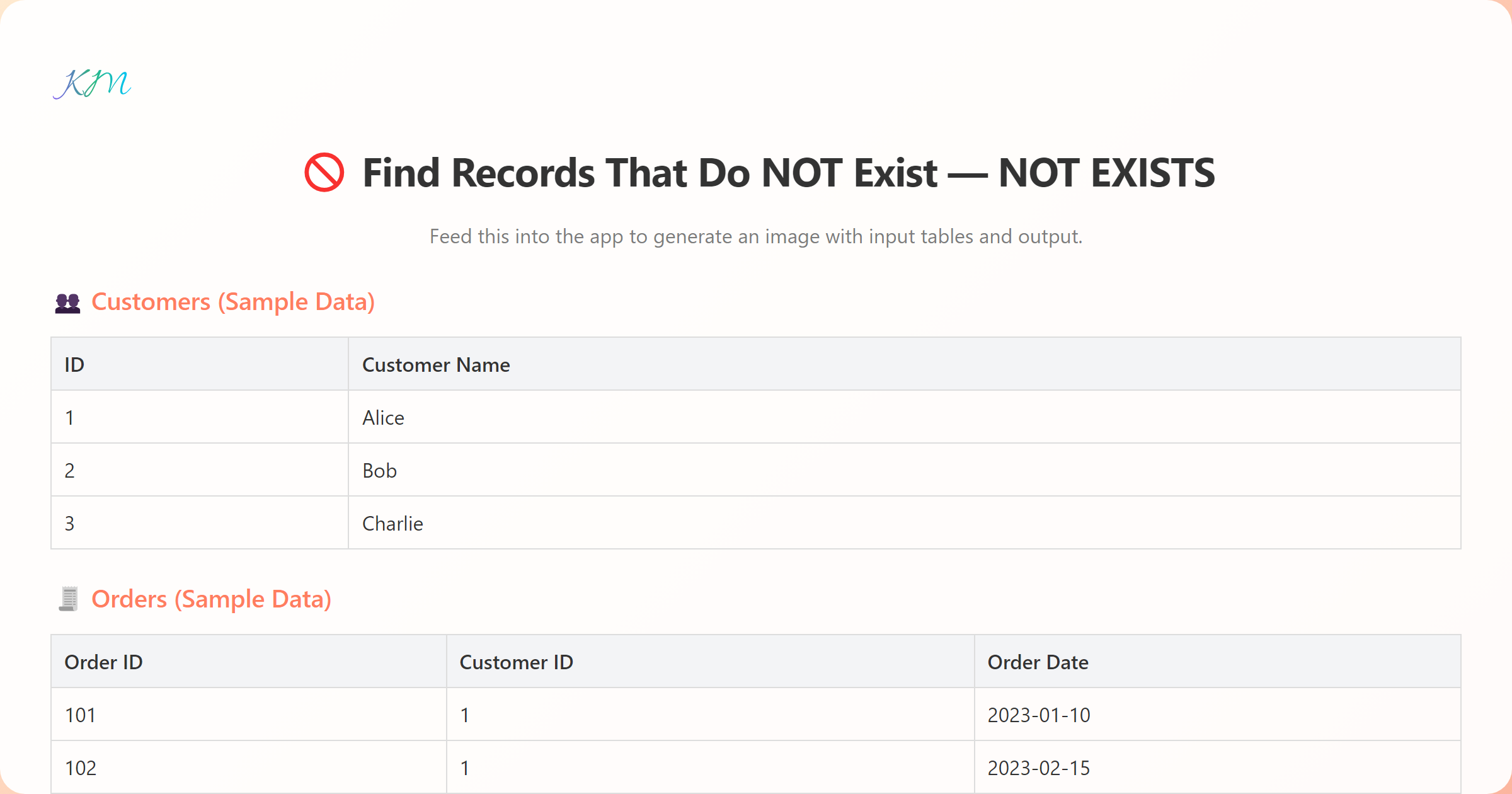 Find Records That Do NOT Exist in SQL (NOT EXISTS Explained)